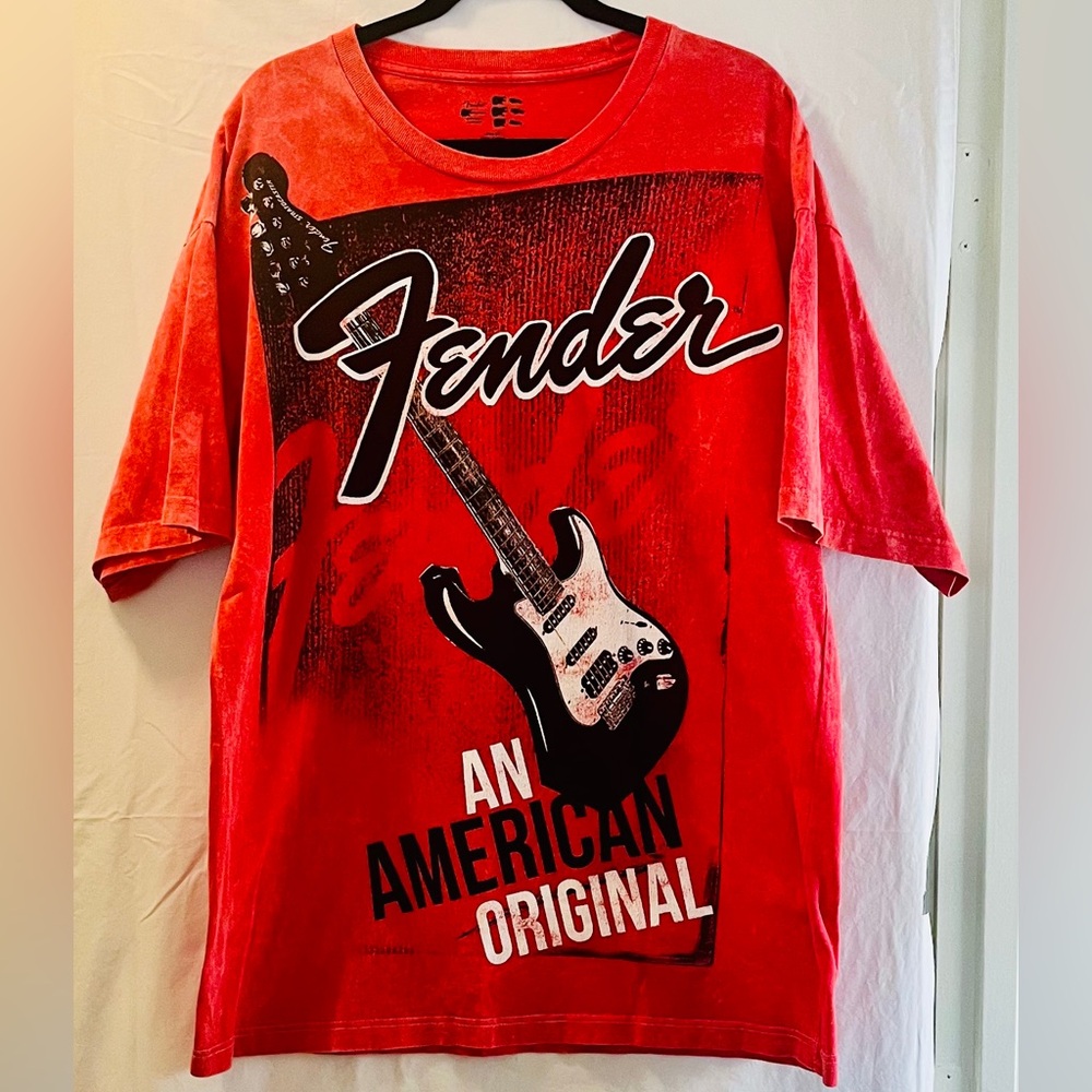 Fender Red T-Shirt with Guitar Graphic